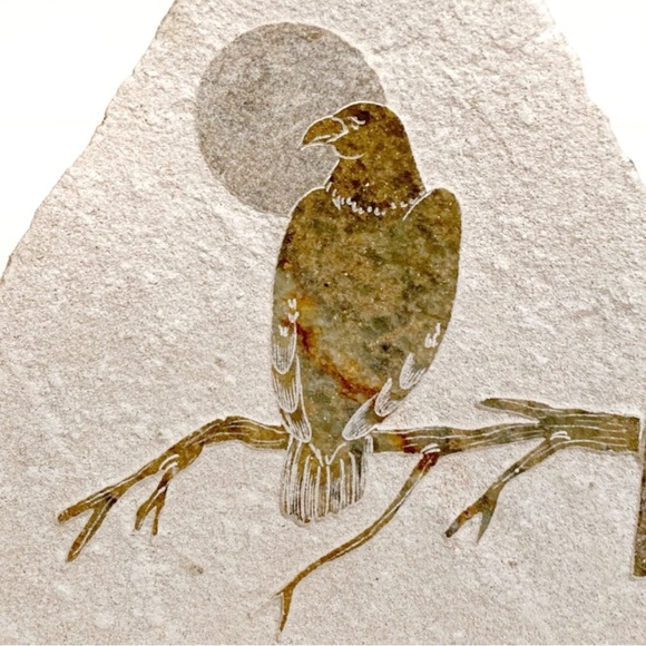 Siku Handcrafted Genuine Soap Stone Eagle Moon Hot Plate Coaster Bird Canada - Picture 4 of 5